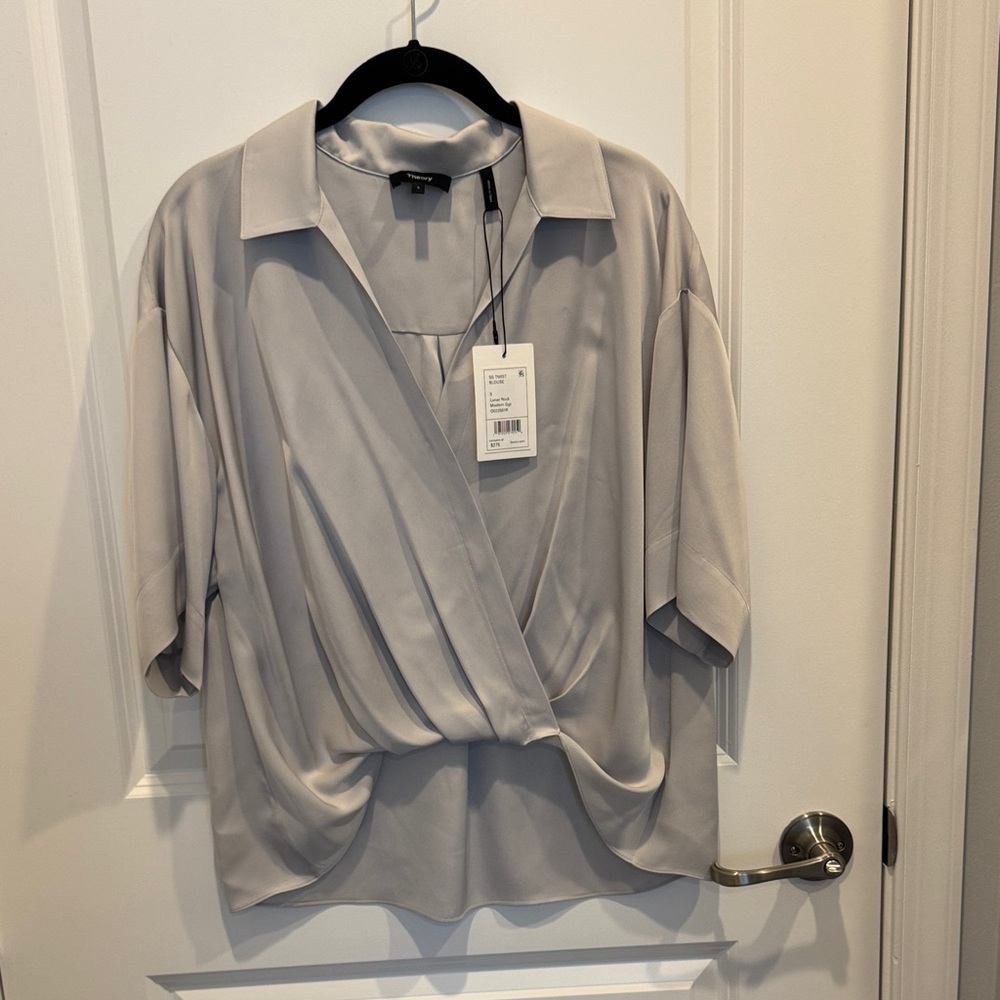 Theory Light Gray Draped Blouse